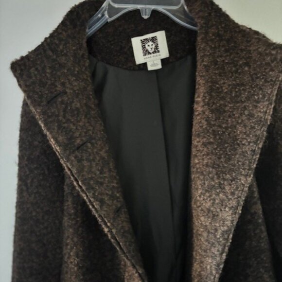 Anne Klein L Brown Coat Wool Blend Covered Button Pocket Timeless Tailored Warm - Picture 5 of 10